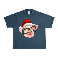 Midnight Navy christmas pig with santa claus hat Urban Heavy Tee - RanaPortraitStore