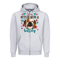 Heather Grey life is better with a bulldog Zipper Hoodie - Jasminsmagicworld