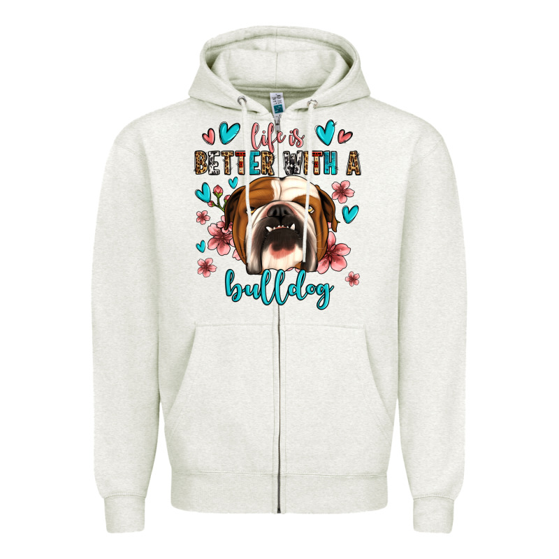 Life Is Better With A Bulldog Zipper Hoodie by Jasminsmagicworld | Teevron