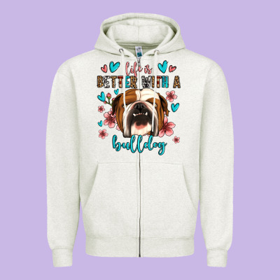 Life Is Better With A Bulldog Zipper Hoodie Designed By Jasminsmagicworld