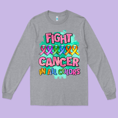 Fight Cancer In All Colors Long Sleeve Tee Designed By Adodesignshop
