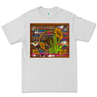 Dove Grey cactus and sunflowers with old wheel serape leopard cowhide background Premium Tee - Artiststas