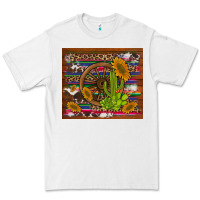 White cactus and sunflowers with old wheel serape leopard cowhide background Premium Tee - Artiststas