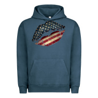 Pigment Midnight Navy Vintage American Flag Lips Urban Hoodie - Bettercallsaul