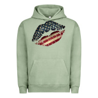 Pigment Oil Green Vintage American Flag Lips Urban Hoodie - Bettercallsaul