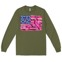 Army Green american flag and  cancer ribbon pattern Long Sleeve Tee - AdoDesignShop
