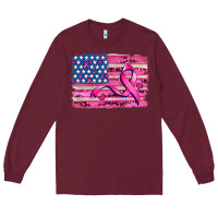 Burgundy american flag and  cancer ribbon pattern Long Sleeve Tee - AdoDesignShop