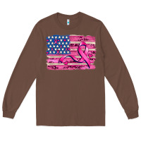 Chestnut american flag and  cancer ribbon pattern Long Sleeve Tee - AdoDesignShop