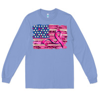 Colony Blue american flag and  cancer ribbon pattern Long Sleeve Tee - AdoDesignShop