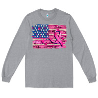 Heather Grey american flag and  cancer ribbon pattern Long Sleeve Tee - AdoDesignShop