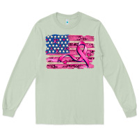 Matcha american flag and  cancer ribbon pattern Long Sleeve Tee - AdoDesignShop