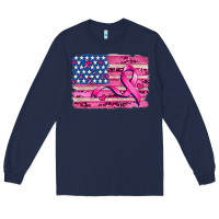 Navy american flag and  cancer ribbon pattern Long Sleeve Tee - AdoDesignShop