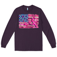 Plum american flag and  cancer ribbon pattern Long Sleeve Tee - AdoDesignShop