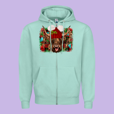 Highland Cow Christmas Zipper Hoodie Designed By Jahusdesignshop