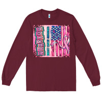 Burgundy warrior breast cancer and american flag Long Sleeve Tee - AdoDesignShop