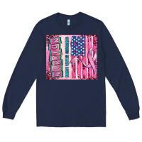 Navy warrior breast cancer and american flag Long Sleeve Tee - AdoDesignShop