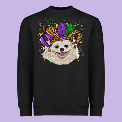 Heavyweight Sweatshirt mardi gras hat white pomeranian