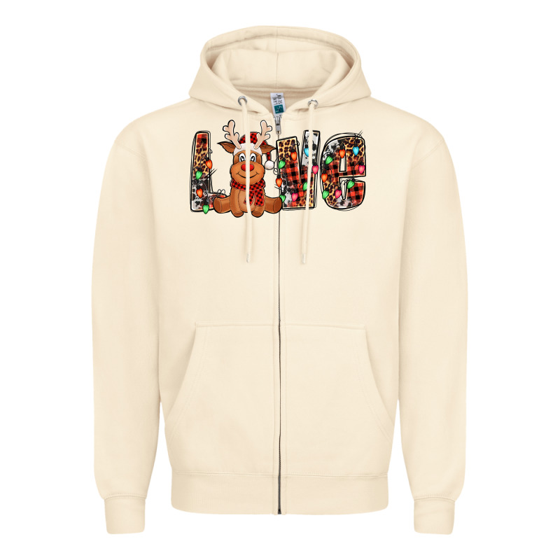 Love Christmas Reindeer Zipper Hoodie by Jasminsmagicworld | Teevron