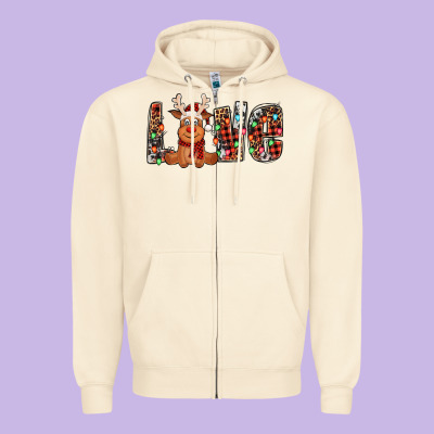 Love Christmas Reindeer Zipper Hoodie Designed By Jasminsmagicworld