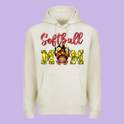 Softball Mom And Afro Messy Bun Mom Premium Hoodie Designed By Bundleandbundleshop