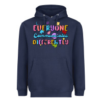 Navy everyone communicates differently Heavyweight Hoodie - MaliasSmallBusiness