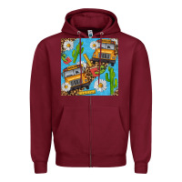 Burgundy school bus seamless pattern Zipper Hoodie - BundleAndBundleShop