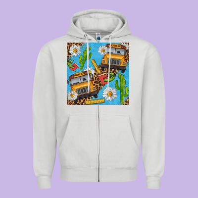 School Bus Seamless Pattern Zipper Hoodie Designed By Bundleandbundleshop