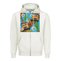 Oatmeal Heather school bus seamless pattern Zipper Hoodie - BundleAndBundleShop