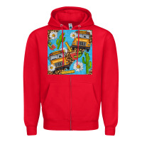 Red school bus seamless pattern Zipper Hoodie - BundleAndBundleShop