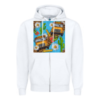White school bus seamless pattern Zipper Hoodie - BundleAndBundleShop