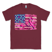 Burgundy american flag and  cancer ribbon pattern Classic Tee - AdoDesignShop