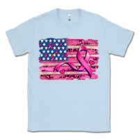 Dusty Blue american flag and  cancer ribbon pattern Classic Tee - AdoDesignShop