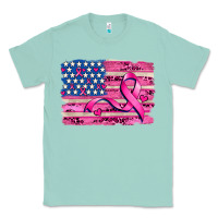 Seafoam american flag and  cancer ribbon pattern Classic Tee - AdoDesignShop