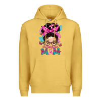 Antique Gold Warrior Mom Messy Bun With Flowers Premium Hoodie - BundleAndBundleShop