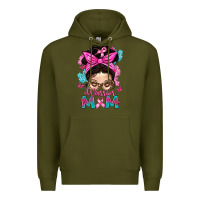Army Green Warrior Mom Messy Bun With Flowers Premium Hoodie - BundleAndBundleShop