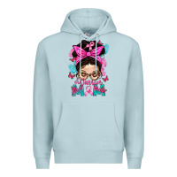Blue Mist Warrior Mom Messy Bun With Flowers Premium Hoodie - BundleAndBundleShop