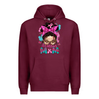Burgundy Warrior Mom Messy Bun With Flowers Premium Hoodie - BundleAndBundleShop