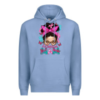 Colony Blue Warrior Mom Messy Bun With Flowers Premium Hoodie - BundleAndBundleShop