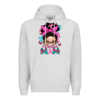 Dove Grey Warrior Mom Messy Bun With Flowers Premium Hoodie - BundleAndBundleShop