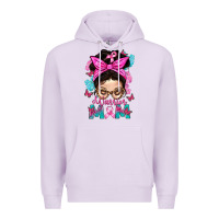Lilac Warrior Mom Messy Bun With Flowers Premium Hoodie - BundleAndBundleShop