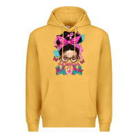 Mustard Warrior Mom Messy Bun With Flowers Premium Hoodie - BundleAndBundleShop