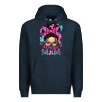 Navy Warrior Mom Messy Bun With Flowers Premium Hoodie - BundleAndBundleShop