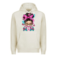 Oatmeal Heather Warrior Mom Messy Bun With Flowers Premium Hoodie - BundleAndBundleShop