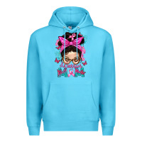 Ocean Blue Warrior Mom Messy Bun With Flowers Premium Hoodie - BundleAndBundleShop