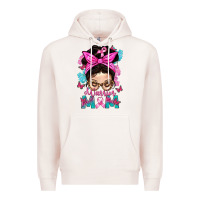 Pale Pink Warrior Mom Messy Bun With Flowers Premium Hoodie - BundleAndBundleShop