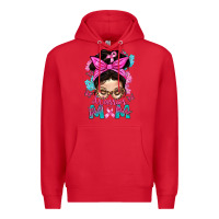 Red Warrior Mom Messy Bun With Flowers Premium Hoodie - BundleAndBundleShop
