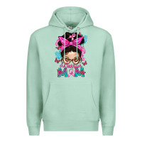 Seafoam Warrior Mom Messy Bun With Flowers Premium Hoodie - BundleAndBundleShop