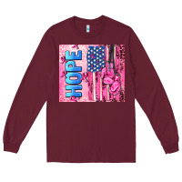 Burgundy hope  breast cancer and american flag Long Sleeve Tee - AdoDesignShop