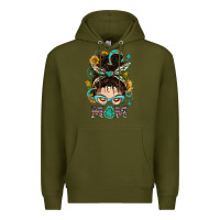 Army Green Western Messy Bun Mom With Sunflower Premium Hoodie - BundleAndBundleShop