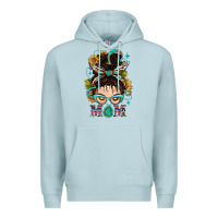 Blue Mist Western Messy Bun Mom With Sunflower Premium Hoodie - BundleAndBundleShop